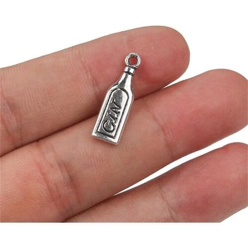 BULK 30 Alloy Metal Antique Silver Plated Gin Bottle Charms Wine Lover Pendants for DIY Bracelet Making