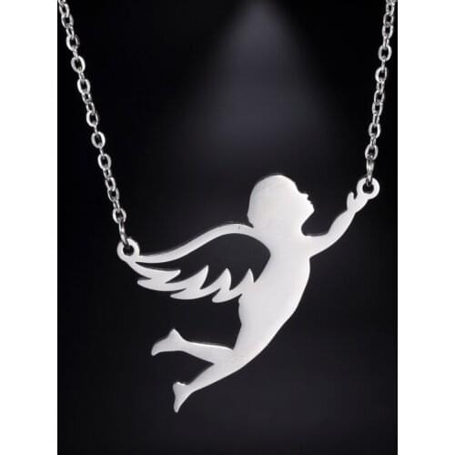 Cazador Cute Baby Angel Pendant Necklaces For Women Romantic Fairy Feather Wing Angels Stainless Steel Chain Necklace Jewelry
