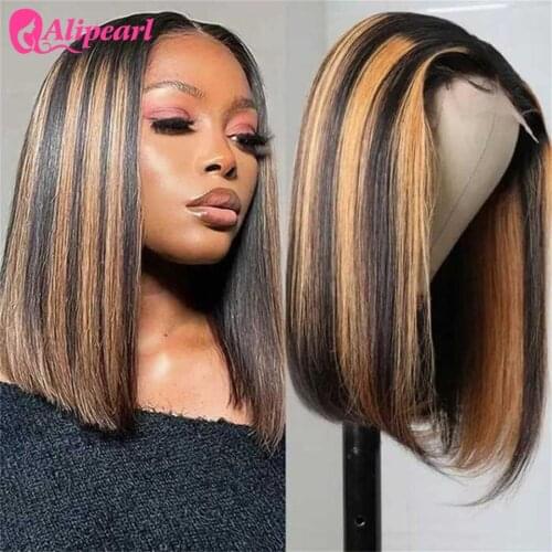 AliPearl Hair Highlight Straight 5X5 Lace Closure Wig Human Hair Wigs For Black Women Peruvian Highlight Lace Wigs 180% Density