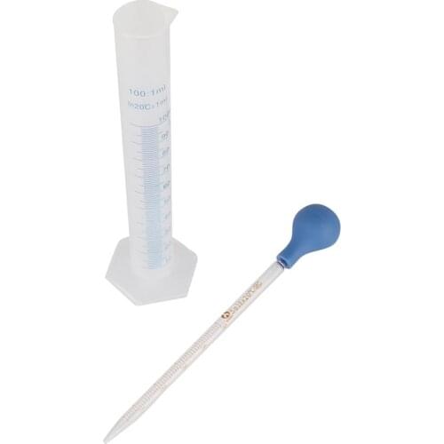 5ml/10ml Rubber Head Glass Dropper and 100ml Measuring Cylinder Kit Chemistry Biological Laboratory Dropper 1 Set