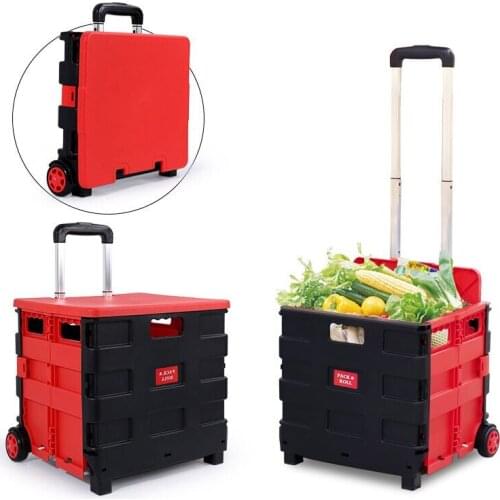Portable folding shopping cart large trolley car storage basket hand-buy food supermarket plastic box push trolle
