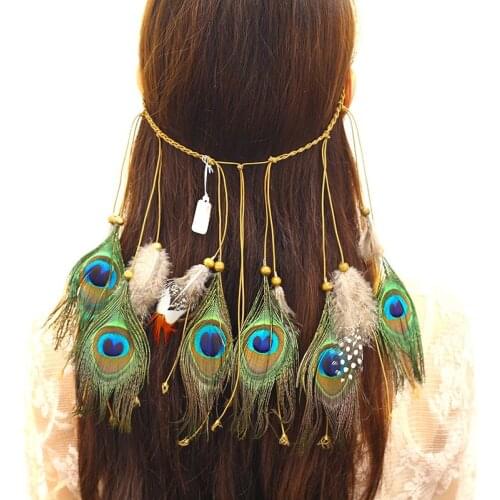 Bohemian style peacock feather hairband hair accessories fashion rope hairband