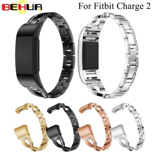 Watch Band For Fitbit Charge 2 strap Replacement Metal Bracelet Adjustable Straps for Fitbit charge2 Watch Bands with Rhinestone