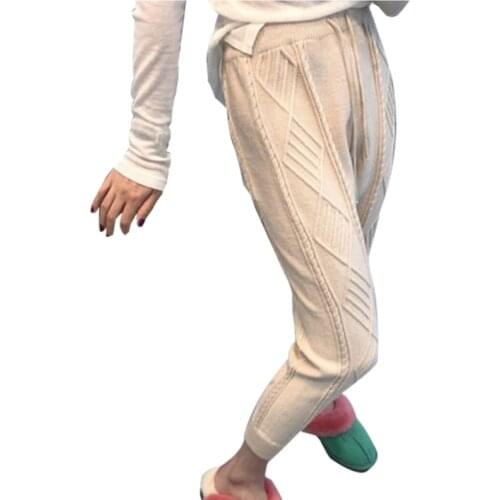 RUGOD 2019 Women Thicken Warm Elastic Waist Ankle-length Pants for Women Loose Cotton Trousers New Spring Winter knitted Pants