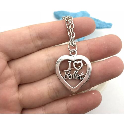 I Love Ballet Necklace Charms Jewelry Tibet silver Color Pendant Chain Necklace