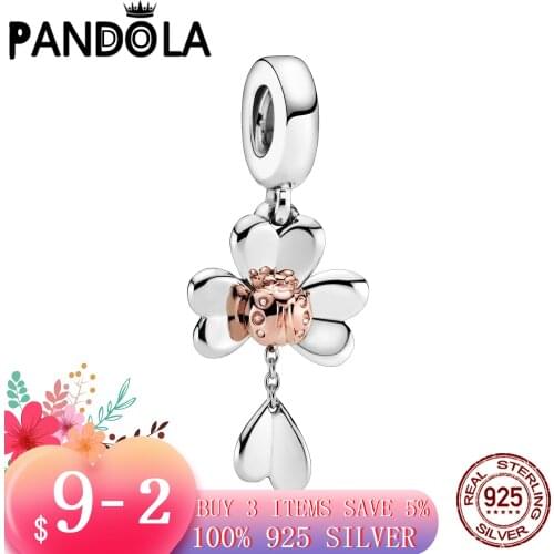 Hot 100% 925 Sterling SILVER charms Clover and Ladybird Dangle Charm fit Original Pandora Bracelet silver 925 jewelry