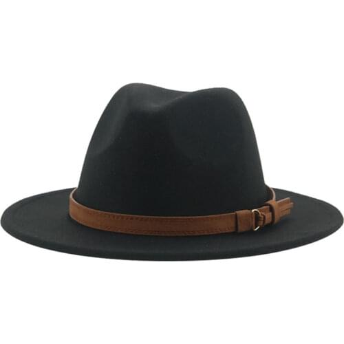 2021 fedora hats women men wide brim solid women hats band belt classic formal dress khaki black winter hats sombreros de mujer