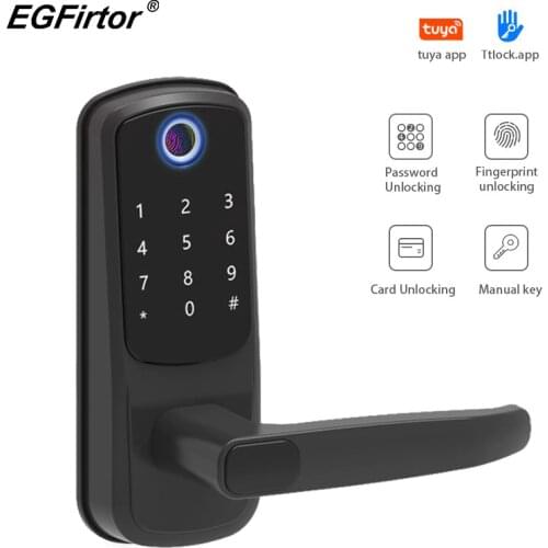 Smart Fingerprint Lock Tuya APP Bluetooth Remote Control Support Password Key for Indoor Wooden Metal Electronic Mortise Door