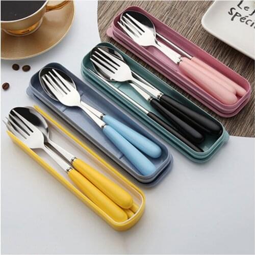 Tableware Spoon Fork Chopsticks Picnic Set Ceramic Handle Stainless Steel Travel Spork Camping Sets For Hiking Beach Barbecue