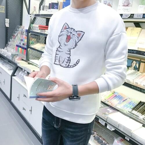 Hoodie Men Autumn Cartoon-Printed Harajuku Sweatshirts Oversize Korean Streetwear Mens Hoodies Plus Velvet Stylish Males Simple