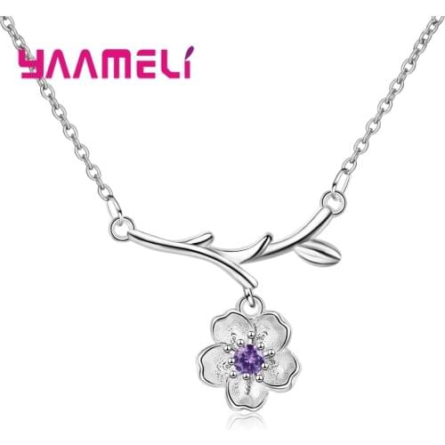 Top 925 Sterling Silver Necklace Jewelry For Women Girls Flower Shape Pendant Pave Shiny Excellent Crystal Collar Dropshipping