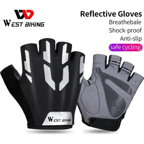 Gel Pad Bicycle Gloves Anti-slip Shock-absorbing Half-finger Bike Gloves Reflective Cycling Gloves Accessories for Outdoor,Sport