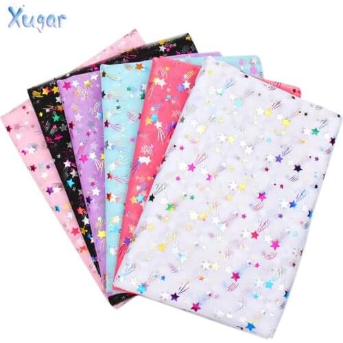 Xugar 90*145cm Colorful Stars Mesh Fabric Gauze Tulle Rainbow Tissue for DIY Kids Dress Fabric Sewing Craft Supplies Background
