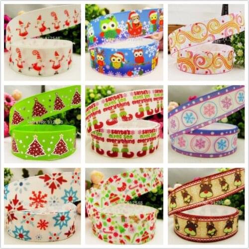 YJHSMY 1571413,9Style 5 yards/Lot 25/22mm,Christmas Series Printed grosgrain ribbon,DIY handmade Hair accessories wedding