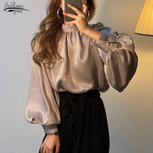 Pleated Long Sleeve Spring Casual Chiffon Shirt Elegant Sexy Off-shoulder Women Blouse Stand Collar Loose Top New Blusas 15950
