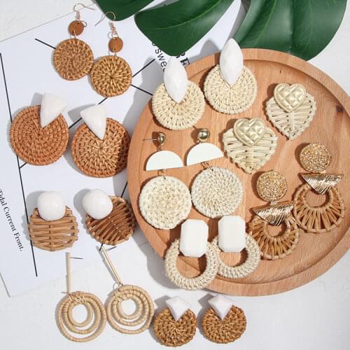 Flatfoosie Rattan Wooden Drop Earrings Unique Vintage Handmade Resin Dangle Earrings Party Statement 2019 Women Jewelry Hot Sale