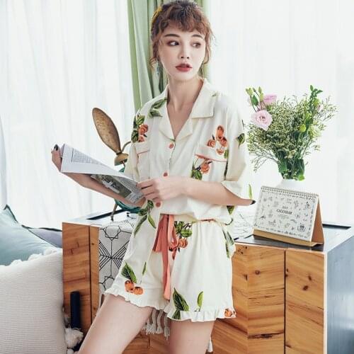 Femme Quality Ladies Home Suit Clothes for Home Floral Sleepwear Womens Pajama Sets New Cotton Pijama with Pockets Pyjama