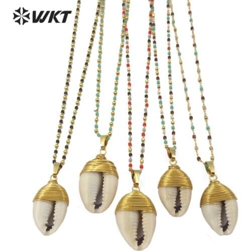 WT-JN103 WKT Natural Cowrie Necklace Wire Wrapped Cowrie Multi Colors Beads Necklace Fashion Necklace Jewelry Gift For Women