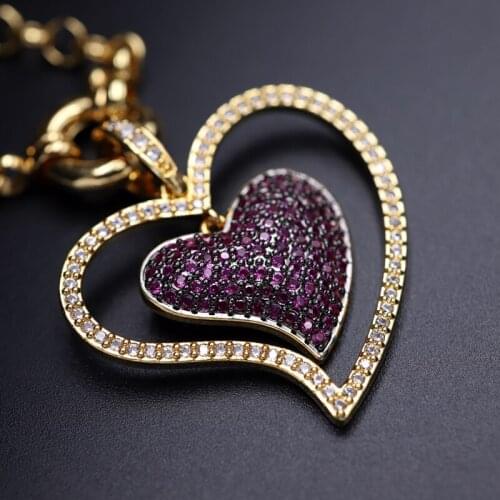 2020 New Gold Copper Pendant Necklace 3 Color Hollow Heart AAA Cubic Zirconia fashion Removable Necklaces For Women Gift Jewelry