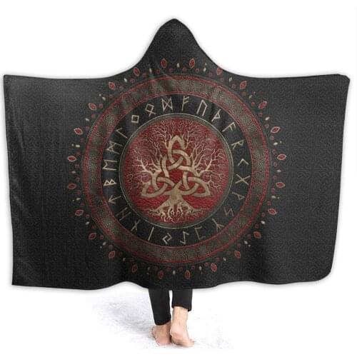 Winter throw warm flannel Tree Of Life Triquetra Hooded Blanket Viking Fathor blankets for Sofa Sherpa Fleece Bedspread Wrap