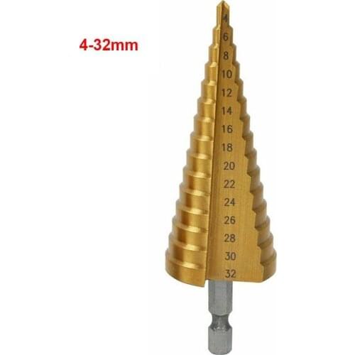 1pc HSS Steel Step Cone Drill Titanium Bit Metal Wood Hole Cutter 4-32/20/12mm Titanium Coated Wood Metal Hole Cutter Core Drill