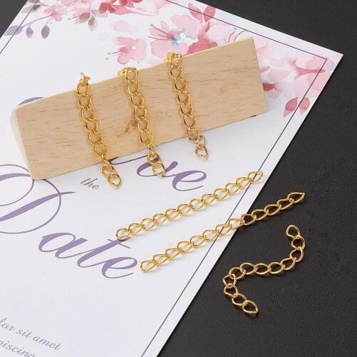 100Strand Iron Chain Extender with Curb Chains Gold/Silver Color 50x3.5mm For DIY Jewelry Necklace Bracelet Chain Making