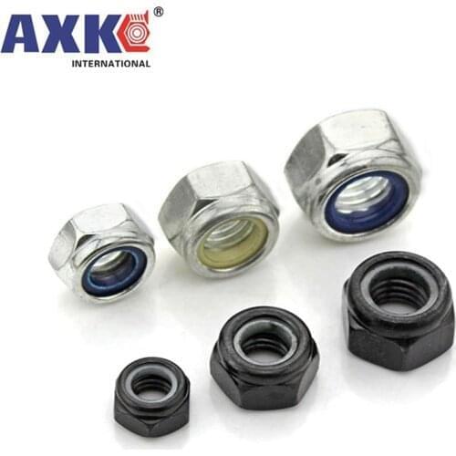 2/5/25pcs M2 M2.5 M3 M4 M5 M6 M8 M10 M12 M16 304 Stainless Steel Black Hex Nylon Insert Lock Nut Self-locking Nylock Nut Locknut