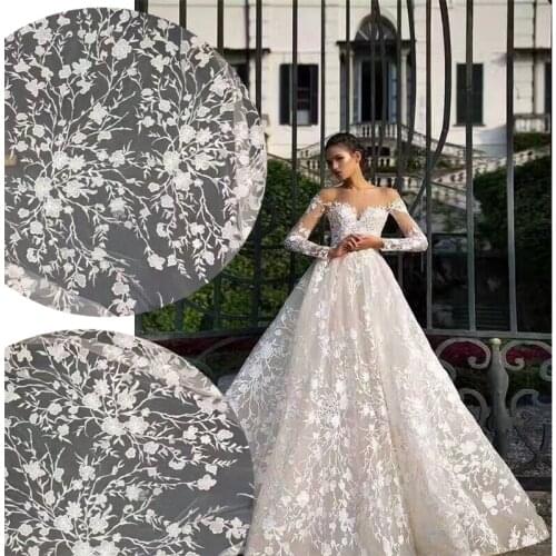 2yard X 120cm Delicate Fancy Ivory embroidery high-end dress women 's heavy production embroidery lace fabric LA242