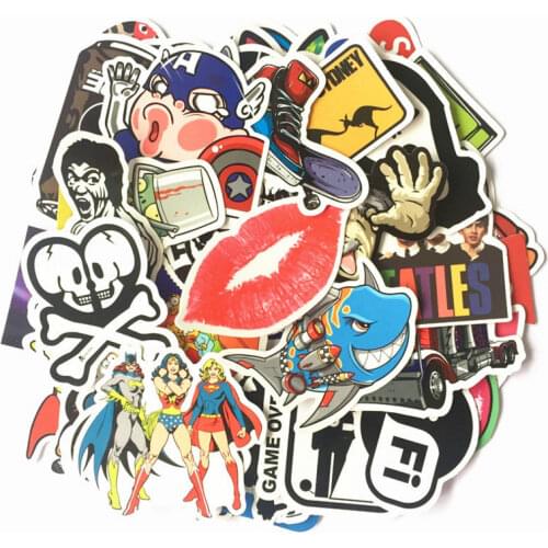 50Pcs/Pack Mixed Pop Hip hop Cartoon PVC Waterproof PVC Stickers for Guitar Bass Guitar Case Amplifier Drum