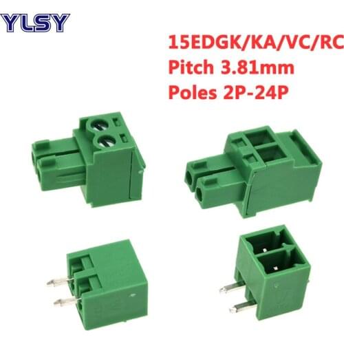 50pcs Pitch Screw Plug-in PCB Terminal Block Pluggable Wire Connector male/female 3.81mm 15EDGK/KA/VC/RC 2-24Pin Morsettiera 8A