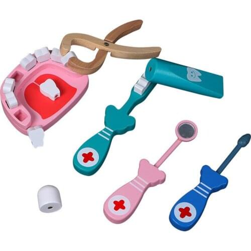 6pcs/set Simulation Doctor Dentist Toy Stethoscope Medical Tools Toy Dentist Wooden Pretend Play Toy Set
