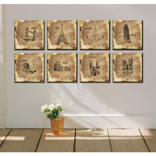 8 Piece Print Painting Canvas Wall Art Modern Decoration Picture Abstract Foreign Architecture Paris Eiffel Tower Landmark