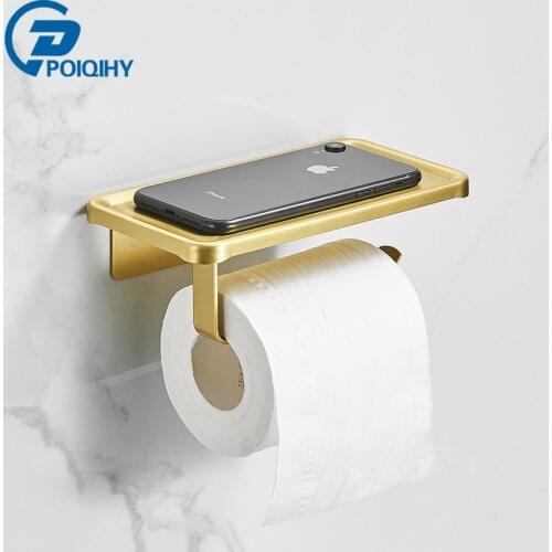 POIQIHY Aluminum Toilet Paper Holder Bathroom Wall Mount WC Paper Phone Holder Shelf Towel Roll Shelf Phone Shelf Accessories
