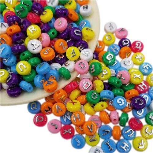50PCS/10mm Flat bead Letter Loose Spacer Beads DIY Jewelry Accessories Necklace Bracelet Making Handmade Material Multicolor