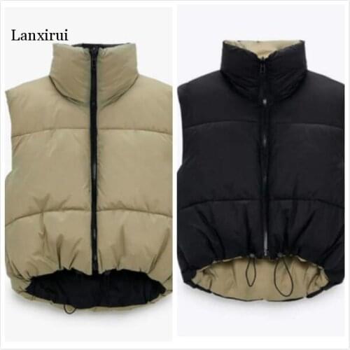Black Stand Collar Vests Women Fashion Zipper PU Leather Coats Women Elegant Autumn Winter Short Vests Female Ladies