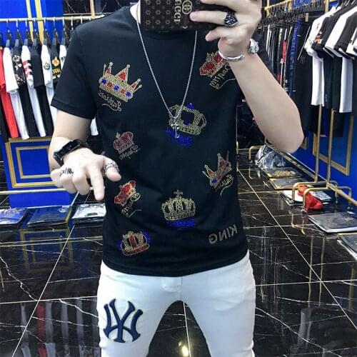 Hot Diamond Crown Trend Slim Short Sleeve T-shirt Mens Social Club Outfits Personality Fashion 2020 New Mens Tee Shirt Homme