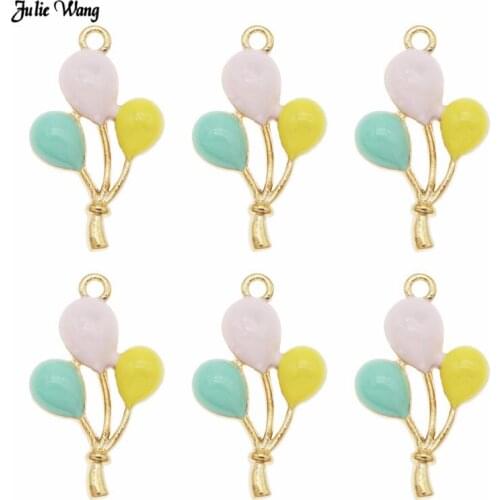 Julie Wang 4pcs 10pcs 20pcs Alloy Enamel Balloon Shape Charm Colorful For Necklace Earrings Pendant Jewelry DIY Findings 25*15mm