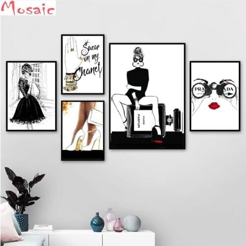 Diy diamond painting Paris Fashion Glasses Girl Black White full diamond embroidery mosaic Wall Pictures For Living Room Decor