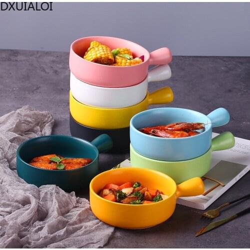 DXUIALOI Nordic style home breakfast ramen ceramic bowl with handle kitchen tableware salad, soup, afternoon tea fruit bowl