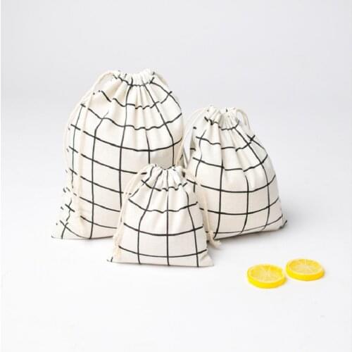 Cotton Linen Plaid Bundle Bag Drawstring Tea Gift Bag Fashion Outdoor Backpacks Wash Beauty Bag