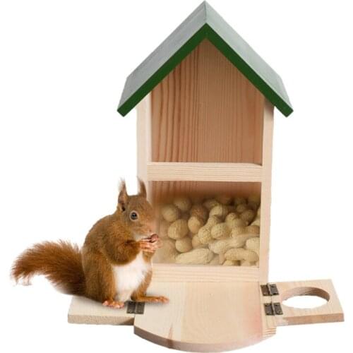Outside Chipmunk Squirrel Feeder Strong Built Natural Wood Squirrel Feeding House Food Holder for Outdoor Fix on Tree
