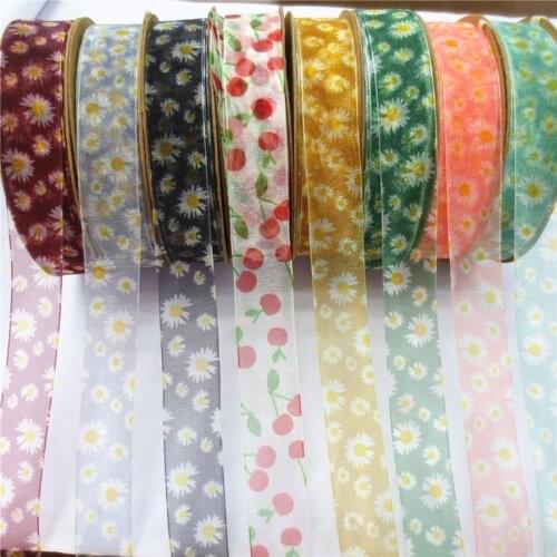 90Yards 2.5cm Daisy Ribbon Summer Gift Ribbon Flower Cake Ribbon DIY Bow Material 424