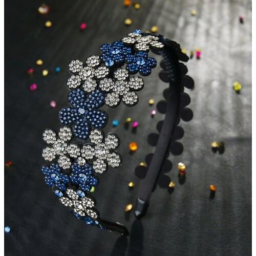 Fashion Crystal Flowers Head Wear Luxury Headband for Women Rhinestone Non-slip Border Girls Hairpin Fancy Hair Accessories Gift