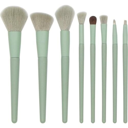 New 8pcs Natural Hair Green Makeup Brushes Foundation Powder Eyeshadow Eyebrow Brush Set Cosmetic Tool Profesional Maquillaje