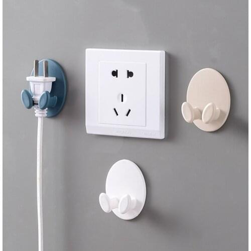 2Pcs Socket Plug Wall Hook Strong Self Adhesive Storage Hanger Bathroom livingroom Kitchen Appliance Power Plug Cord Organize
