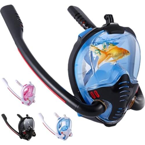 2021 New Swimming Mask Adult Men Women Snorkel Mask Double Breath Mascara Tube Silicone Full Dry Scuba Diving Goggles Equipment