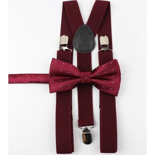 Solid Color Mans Belt Bowtie Set Men Women Suspenders Polyester Y-Back Braces Star Silver Point Bow Tie Adjustable Elastic