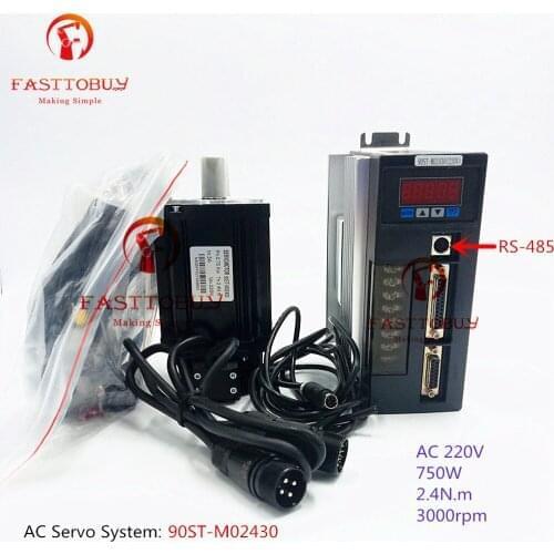 90ST-M02430 NEMA36 750w Servo Motor+Drive Kits 2.4Nm 220v 3000rpm 90mm for Food Processing Machine with 2 Years Warranty