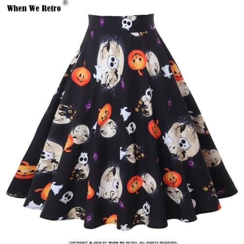 Autumn Sexy Party Halloween Women Skirt VD0020 A Line Flare Cotton Vintage Retro Skirt Ladies Plus Size Black Skirts femme jupes