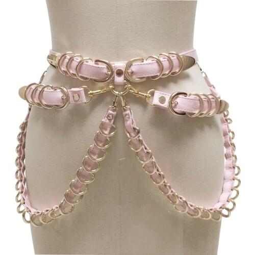 Handmade Punk Gothic Heavy Duty Metal Leather Waist Cincher Garter Belt Cosplay Silver Gold Metal Straps